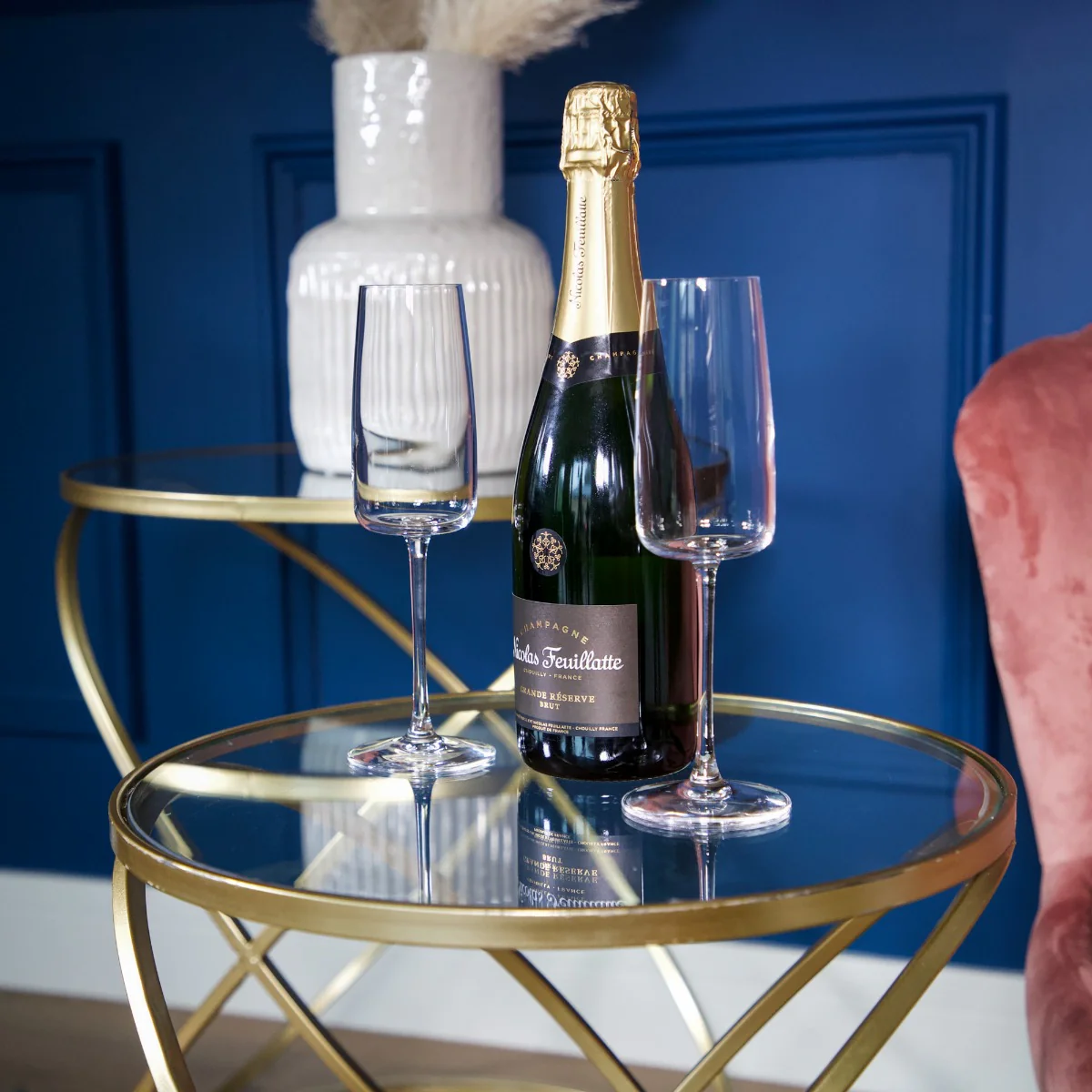 Set of 2 Gold Criss Cross Tables with Glass Top - Image 5