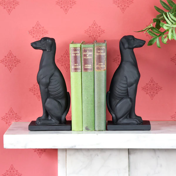 Graceful Twin Greyhound Bookends in Sleek Black
