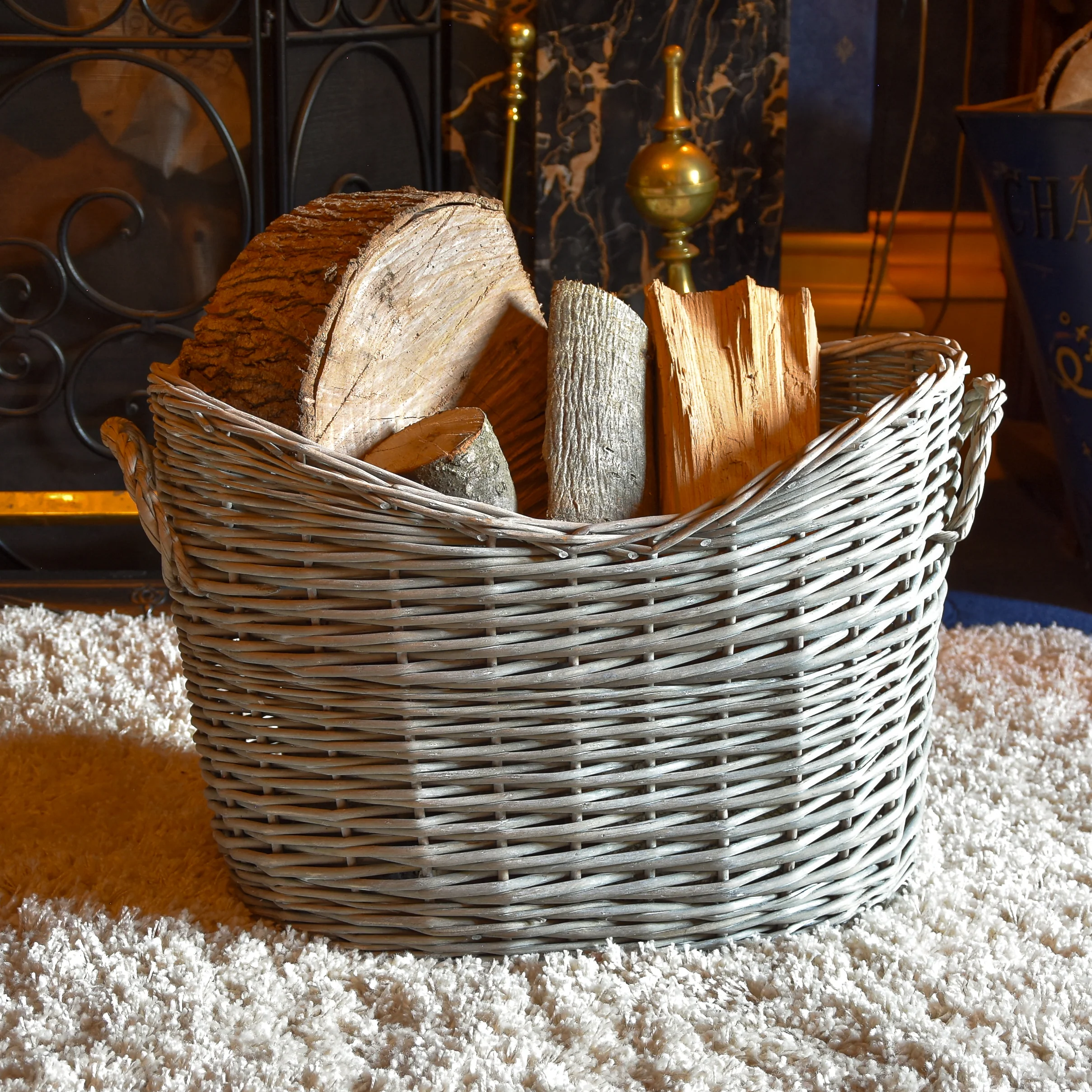 Set of 2 Oval Scoop Log Baskets - Image 2