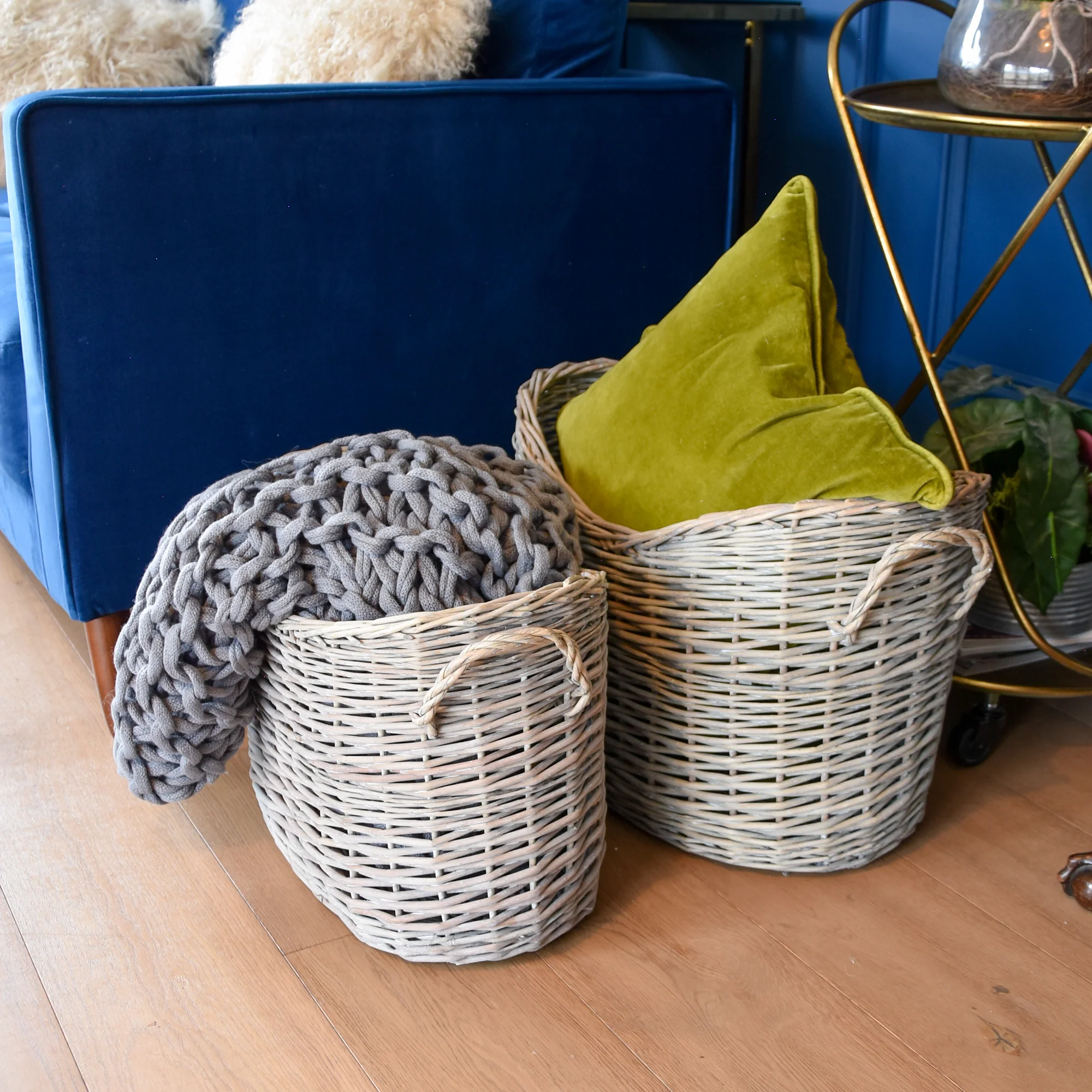 Set of 2 Oval Scoop Log Baskets - Image 3