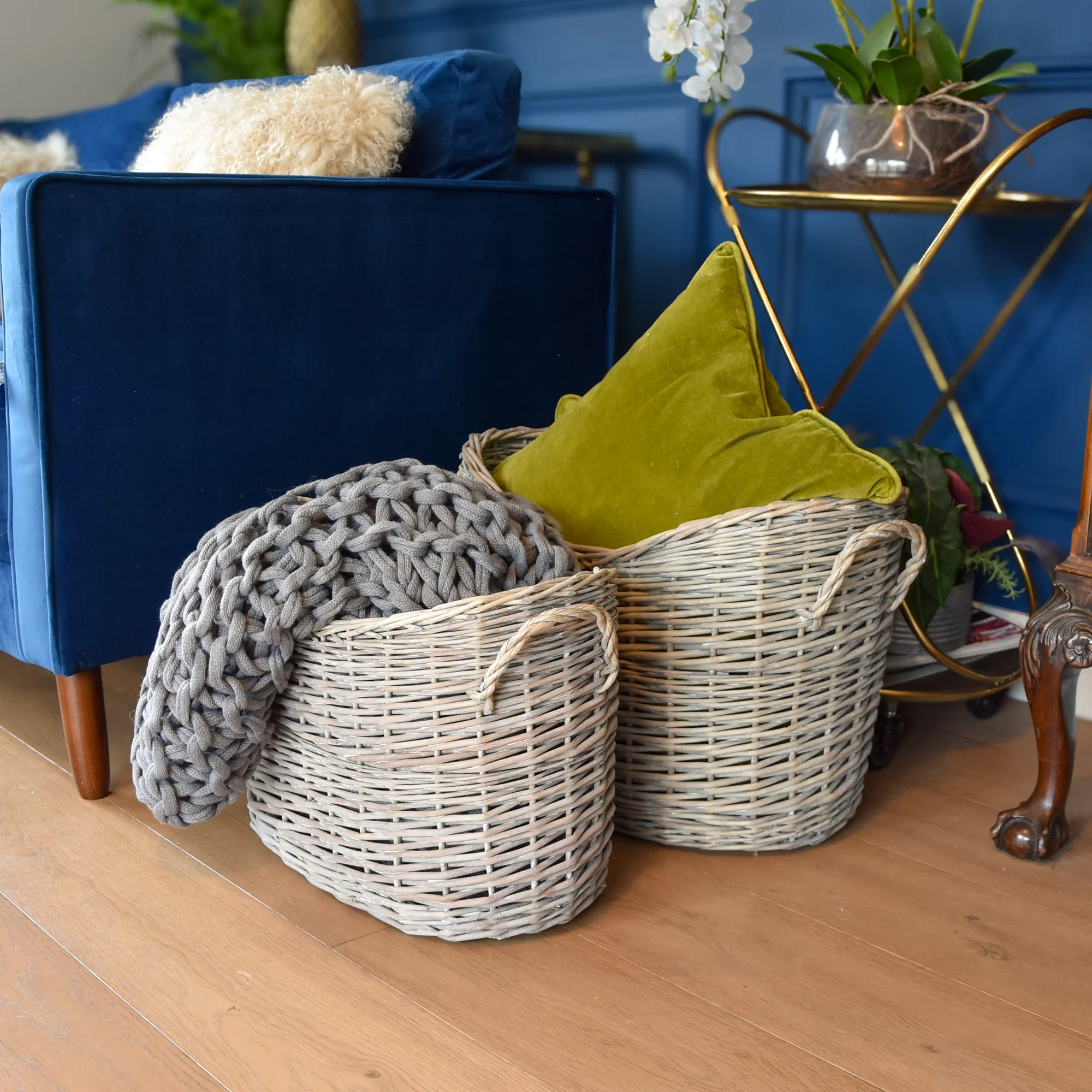 Set of 2 Oval Scoop Log Baskets - Image 4