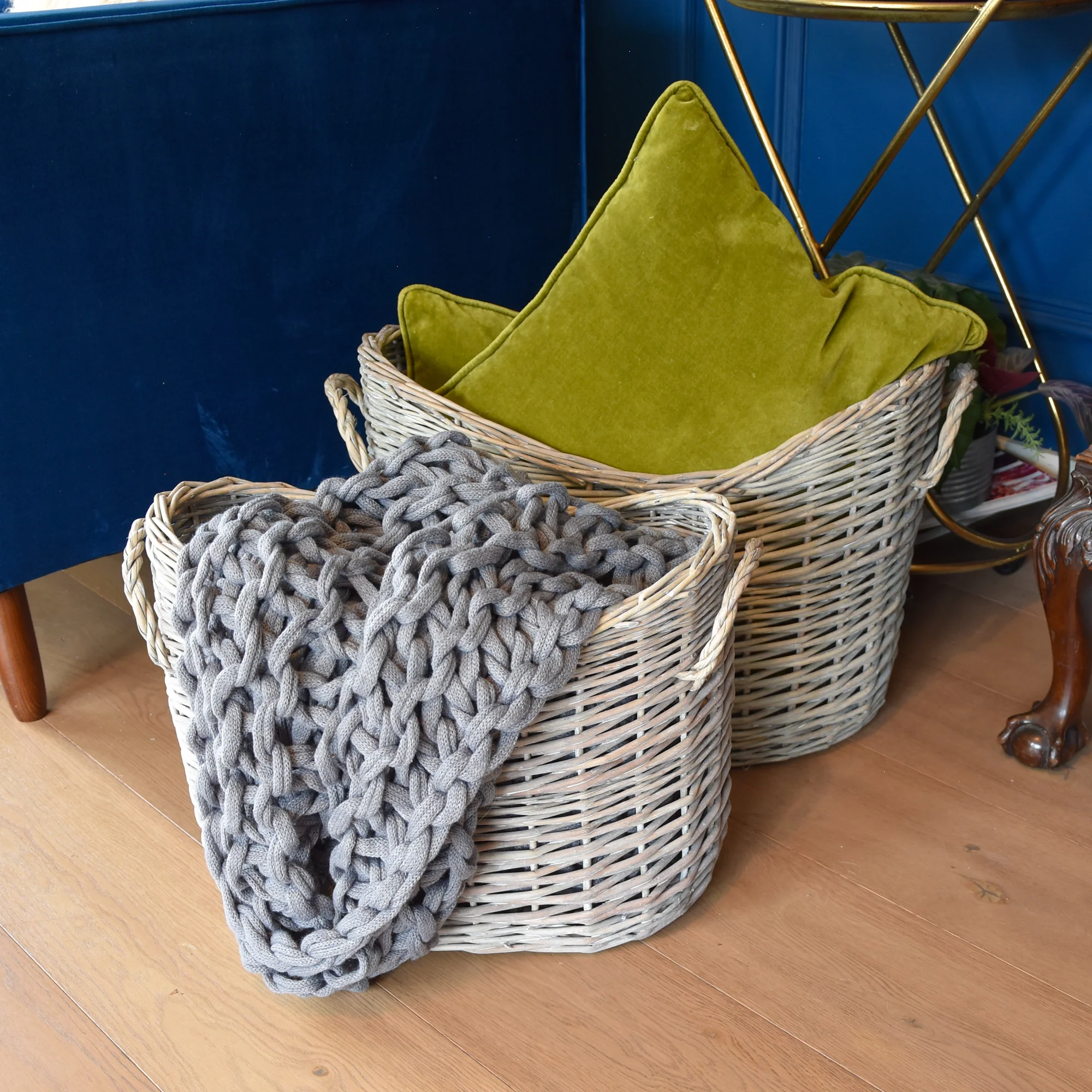 Set of 2 Oval Scoop Log Baskets - Image 5