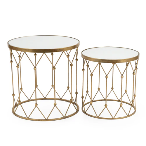 Elegant Antique Gold Side Tables with Mirrored Tops - Set of 2 - Image 5