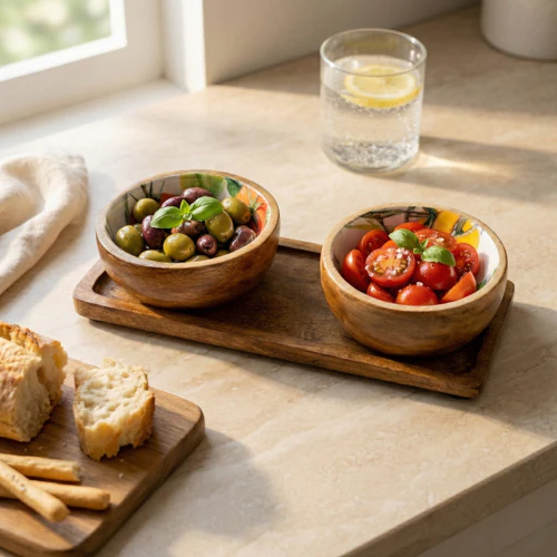 Set of 2 Dipping Bowls on Tray Tomatoes