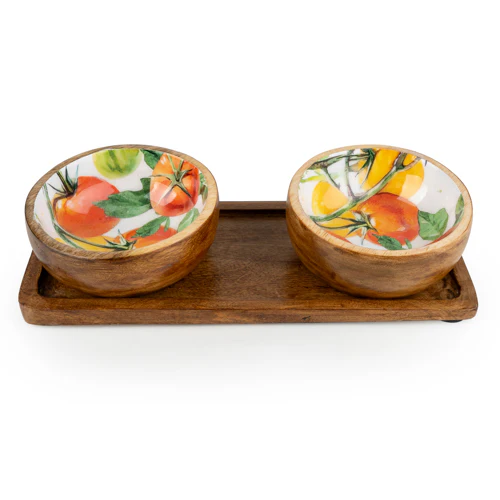 Set of 2 Dipping Bowls on Tray Tomatoes - Image 3