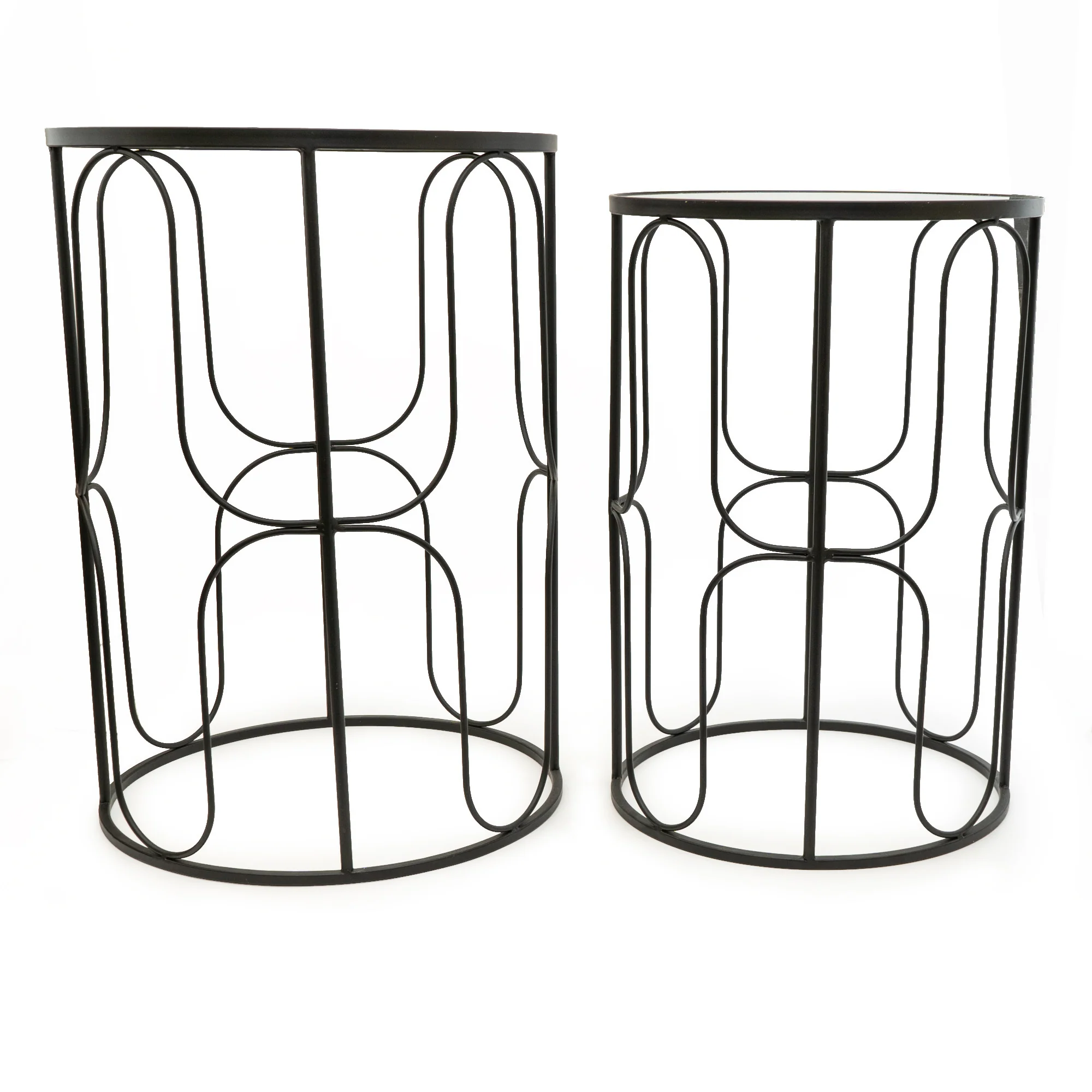 Set of 2 Black Wavy Wire Tables with Glass Top - Image 5