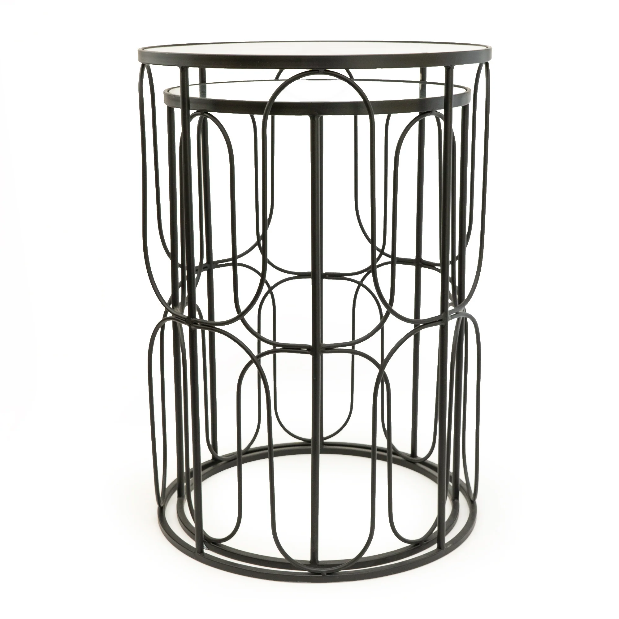 Set of 2 Black Wavy Wire Tables with Glass Top - Image 6