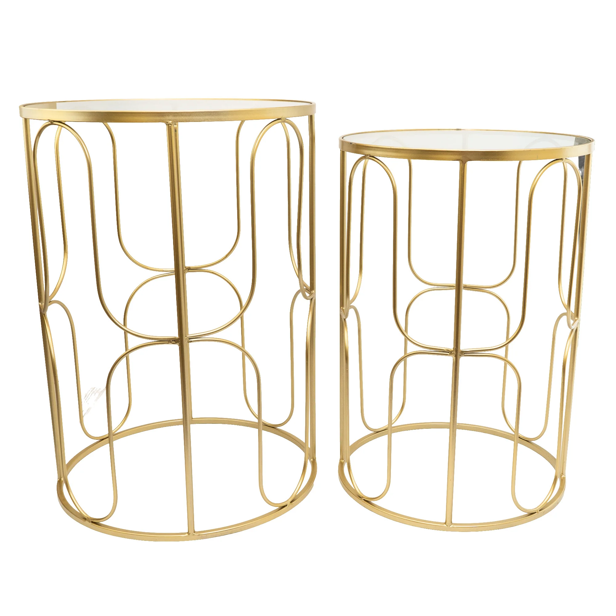 Set of 2 Gold Wavy Wire Tables with Glass Top - Image 6