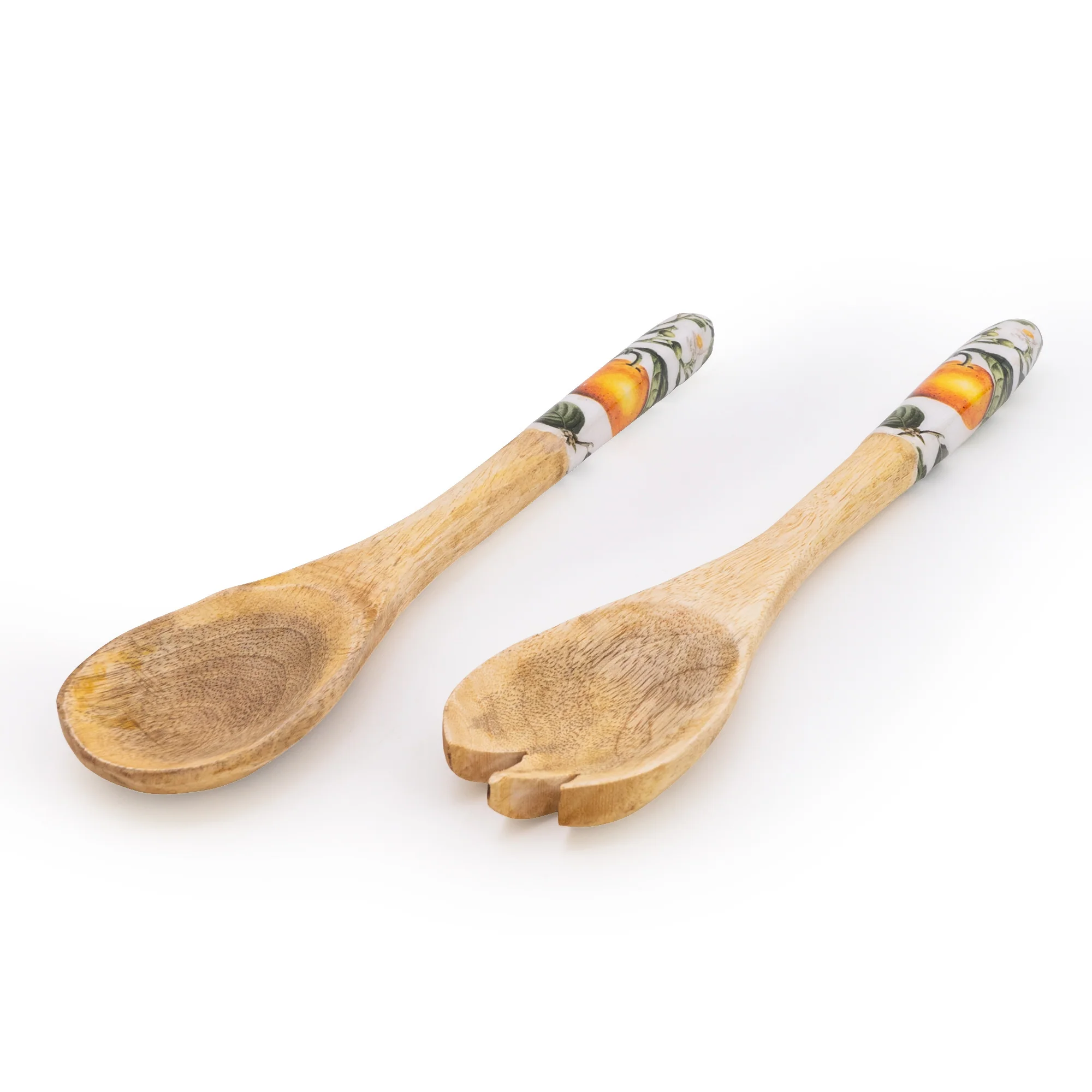 Set of 2 Wooden Fork/Spoon with Enamel Inlay Orange Blossom - White - Image 2