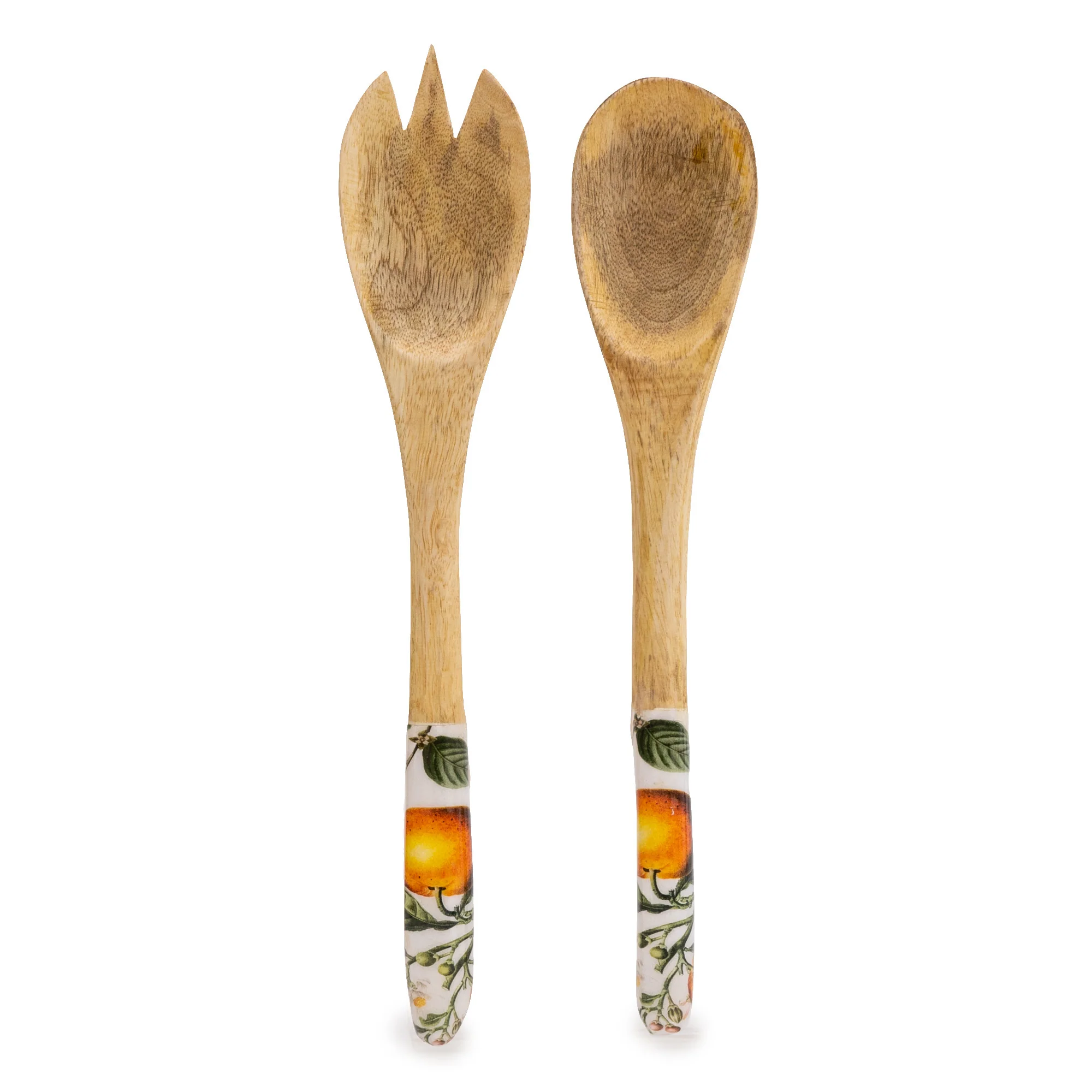 Set of 2 Wooden Fork/Spoon with Enamel Inlay Orange Blossom - White - Image 3