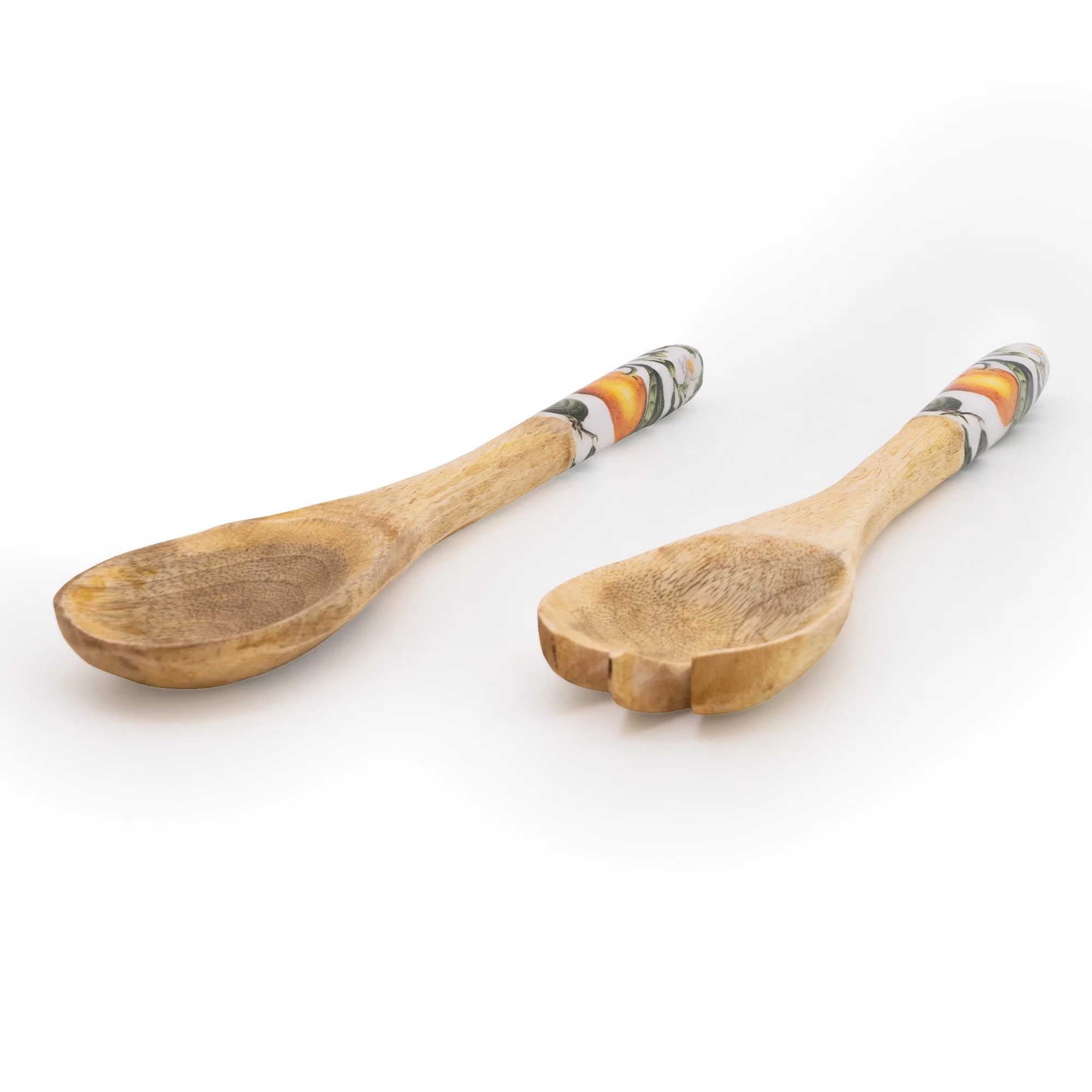 Set of 2 Wooden Fork/Spoon with Enamel Inlay Orange Blossom - White - Image 4