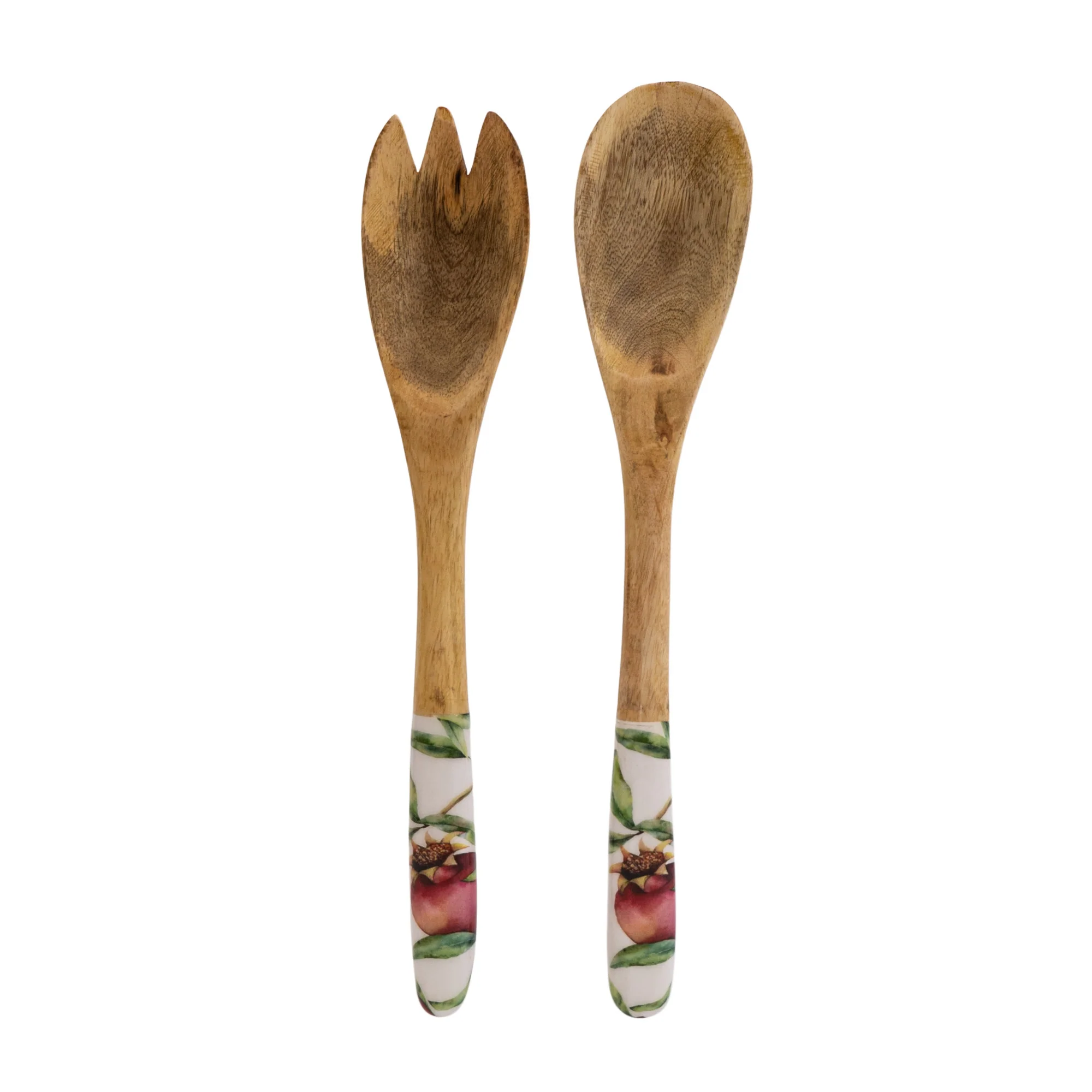 Set of 2 Wooden Fork/Spoon with Enamel Inlay Pomegranate - White - Image 3