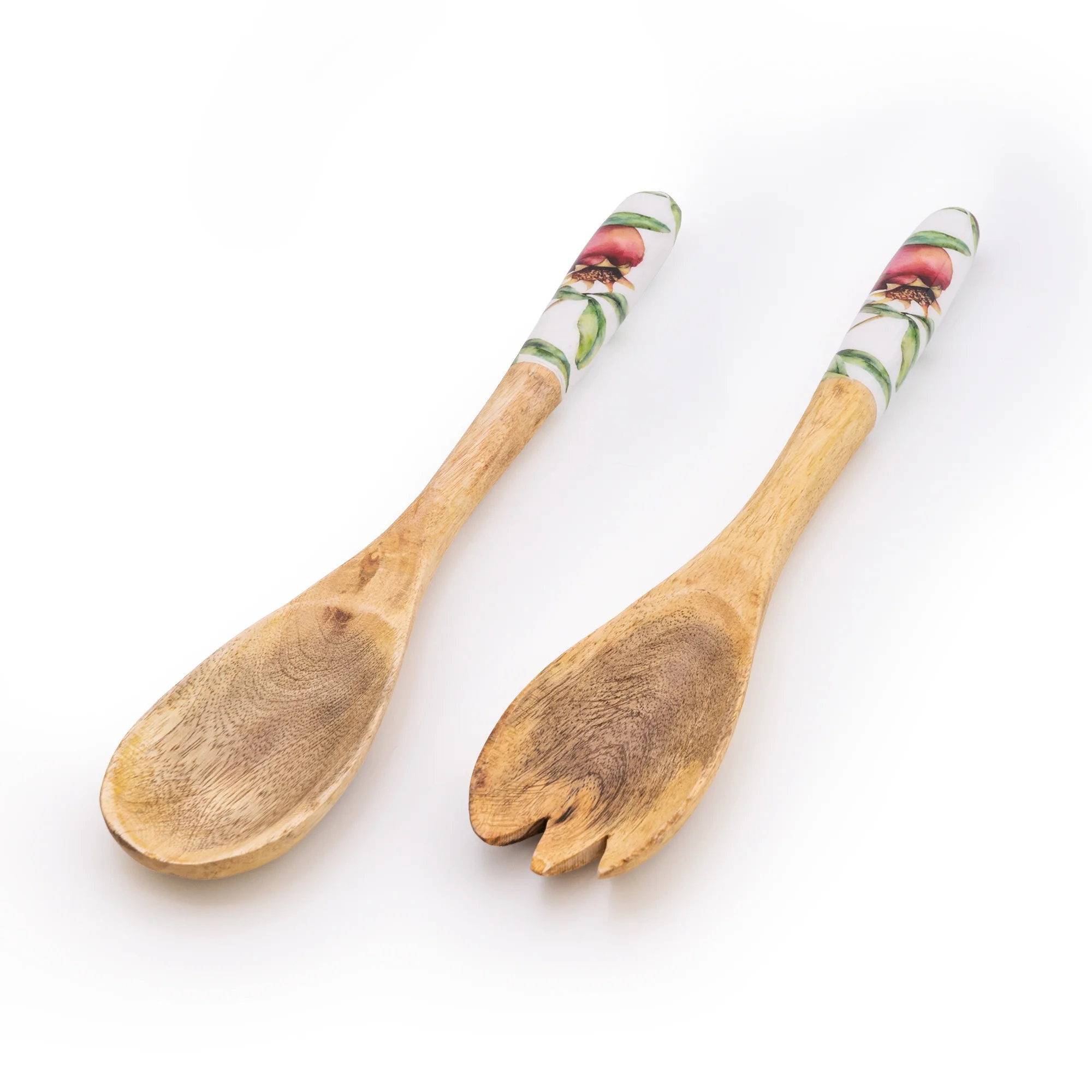 Set of 2 Wooden Fork/Spoon with Enamel Inlay Pomegranate - White - Image 4
