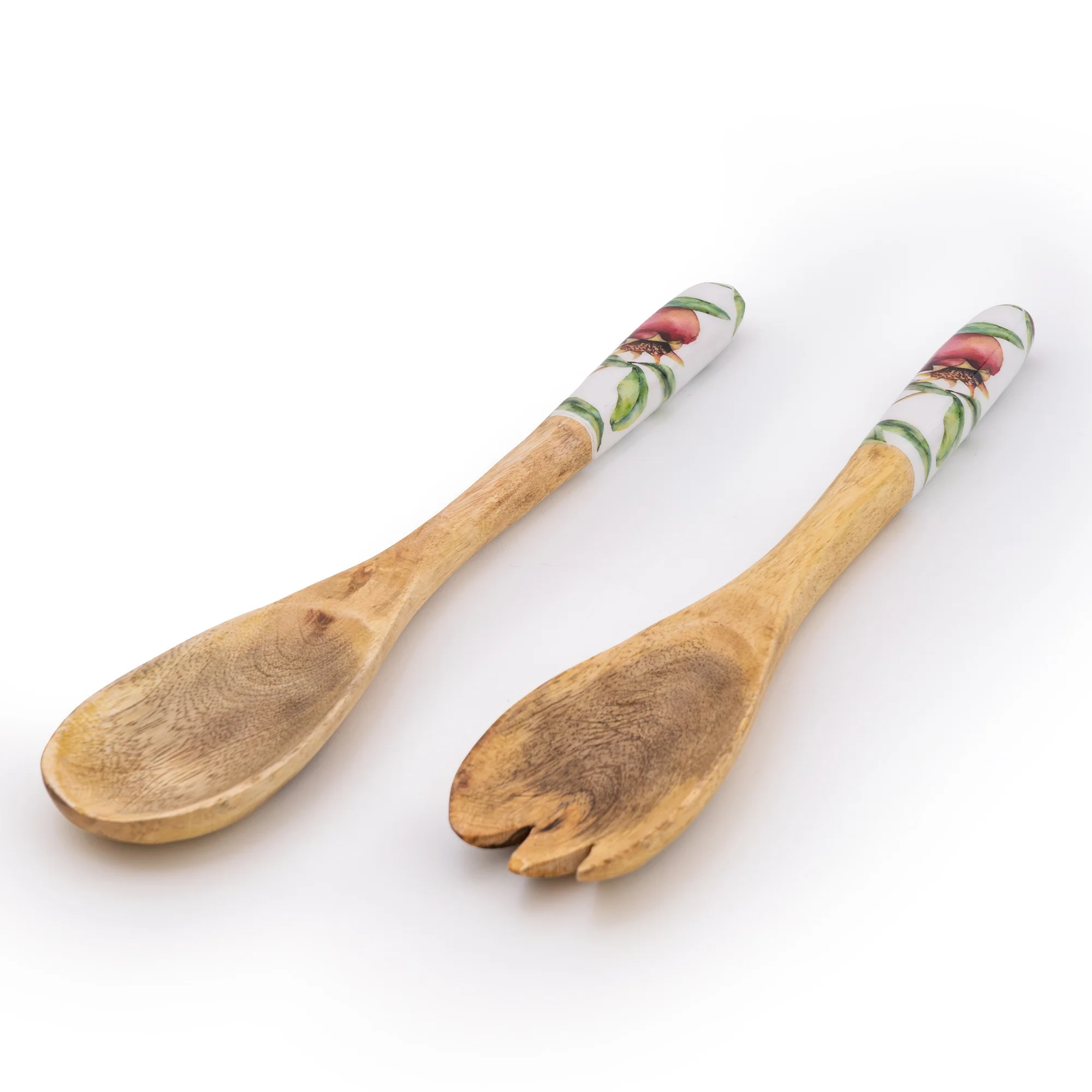 Set of 2 Wooden Fork/Spoon with Enamel Inlay Pomegranate - White - Image 5