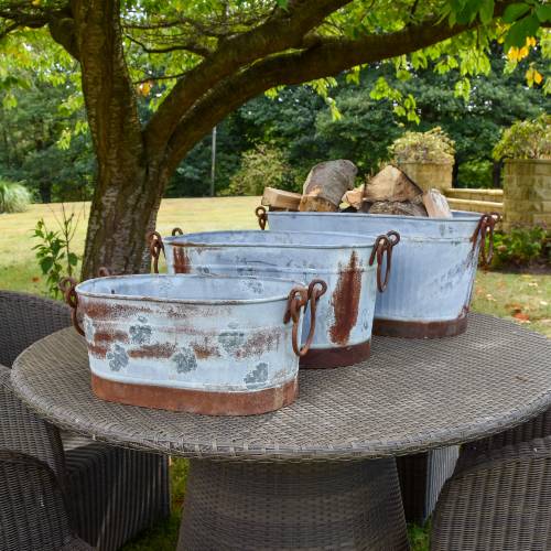 Set of 3 Oxidised-Metal Effect Rustic Planters - Image 6