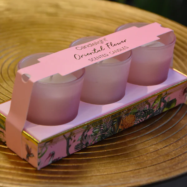 Pink Trio Chinoiserie Candles with Enchanting Oriental Floral Essence