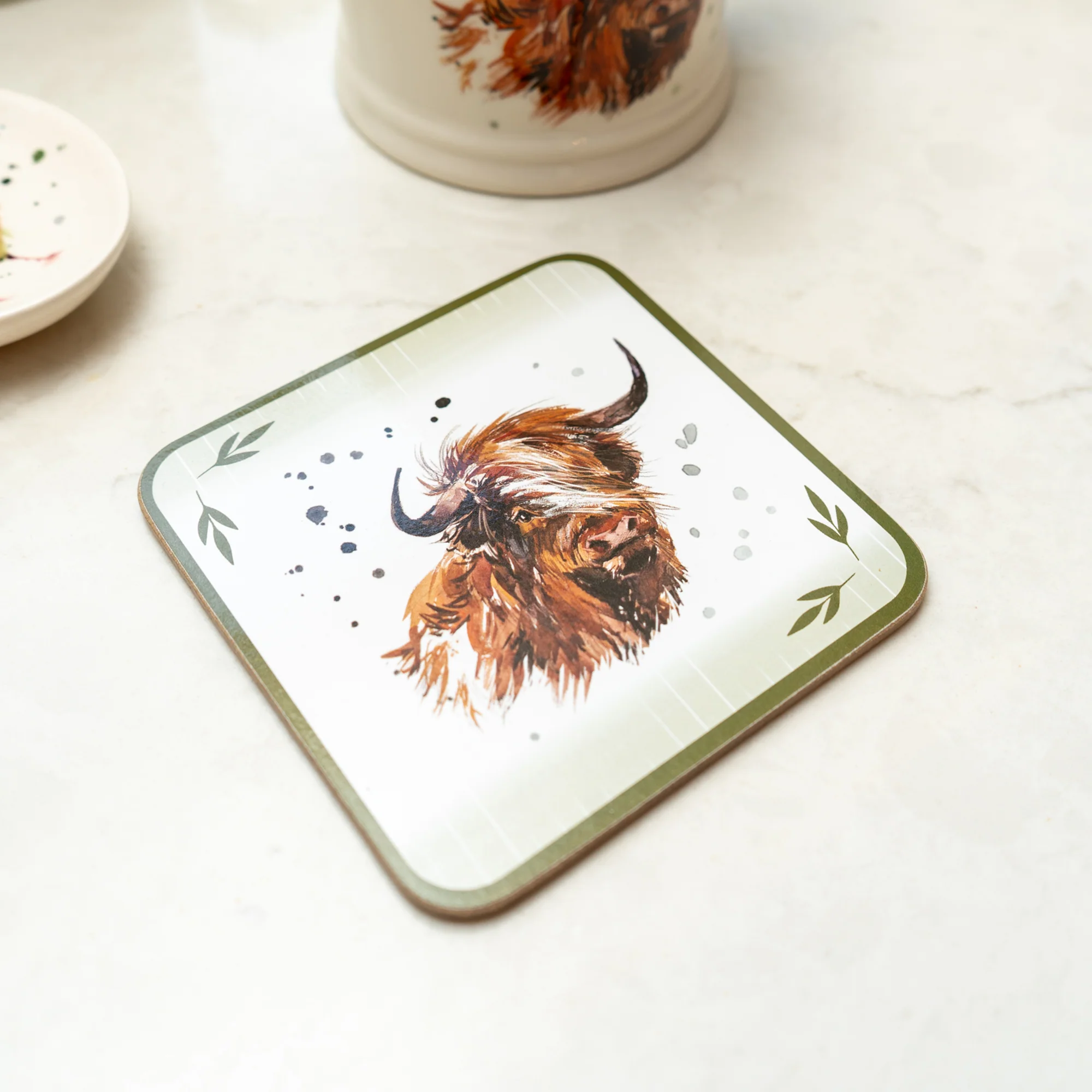 Exquisite Set of Four Highland Cow Design Coasters