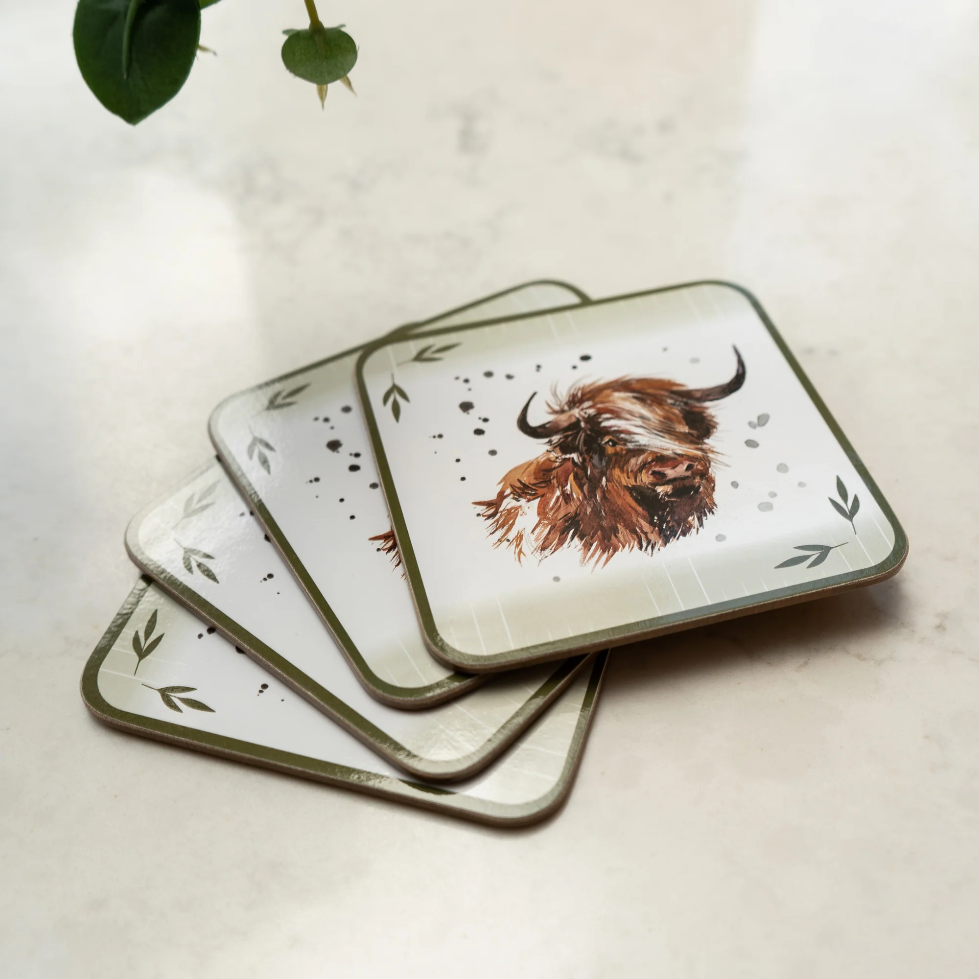 Exquisite Set of Four Highland Cow Design Coasters - Image 3