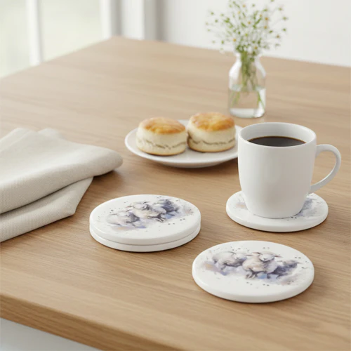 Set of 4 Sheep Coasters for Drinks
