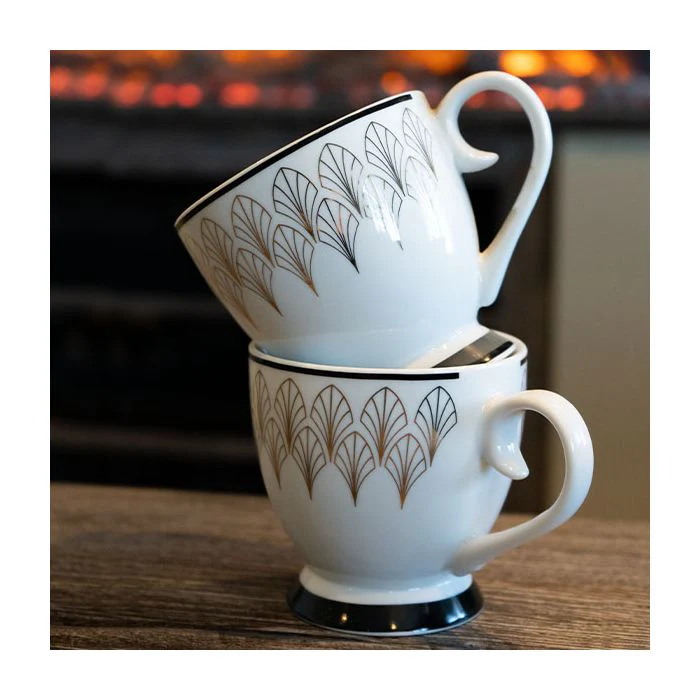 Set Of 2 Flared Mugs In Black And Gold