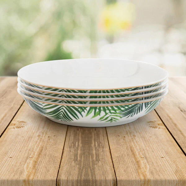 Set of Four Emerald Green Eden Decal Pasta Bowls - Image 2