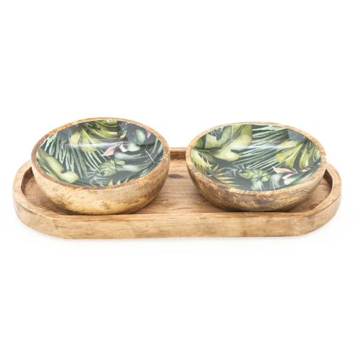 Set Of Small Mango Wood "Bali Whirl" Dipping Bowls on Tray - Image 4