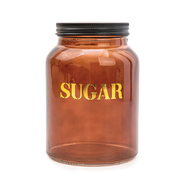 Set of Three Vintage Labelled Glass Storage Jars in Amber Gold - Image 3