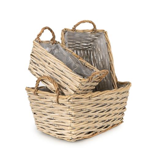 Set of Three Wicker Baskets with Liners & Handles - Image 10