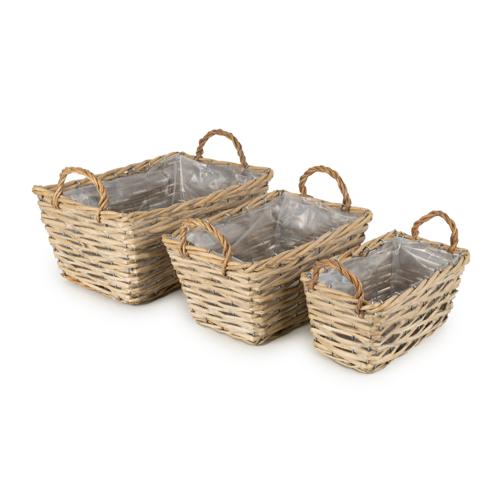 Set of Three Wicker Baskets with Liners & Handles - Image 9