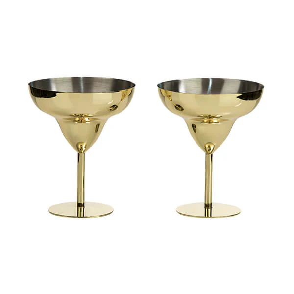 Set of Two Art Deco Gold Margarita Glasses - Image 2