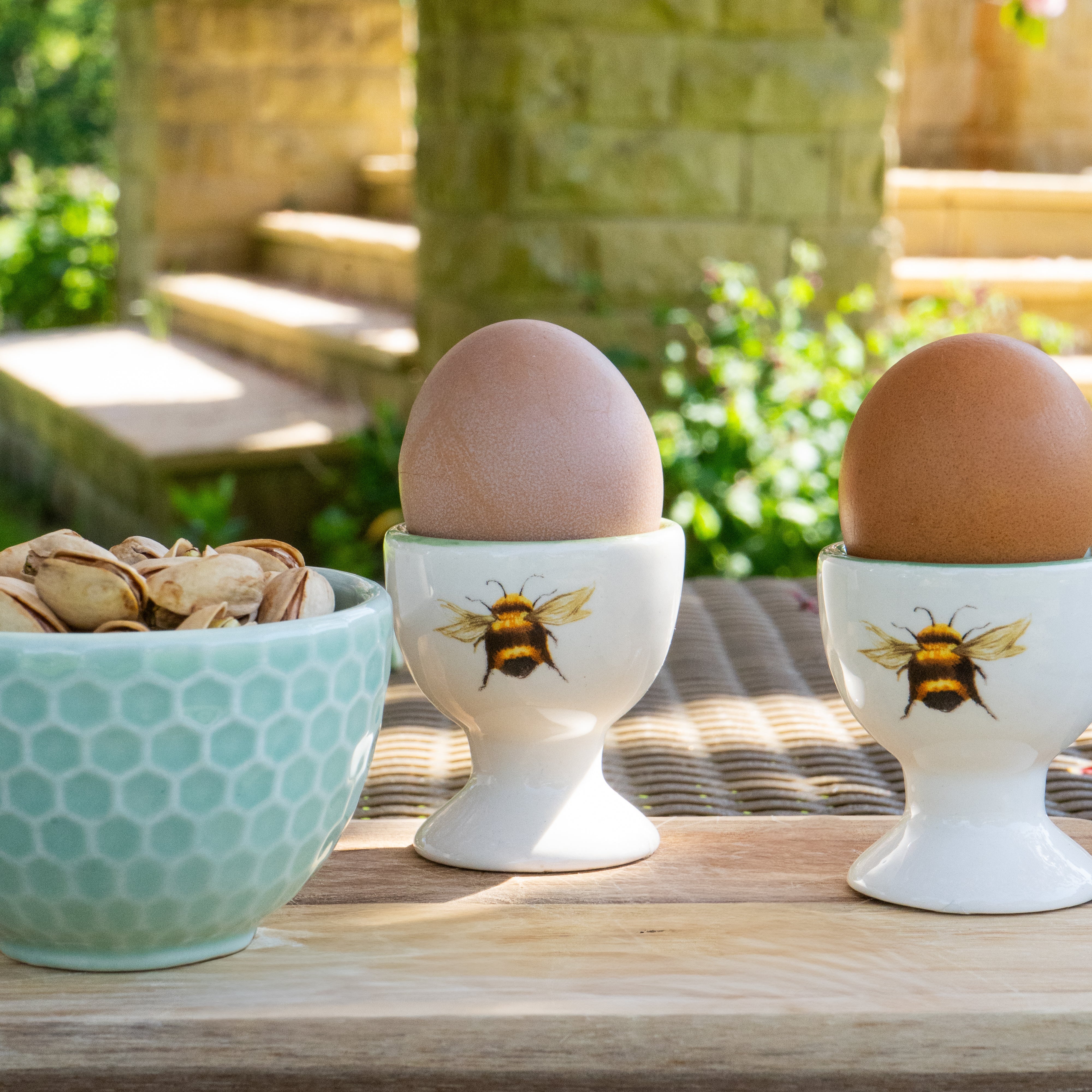 Set of Two Ceramic Egg Cups with Bee Design