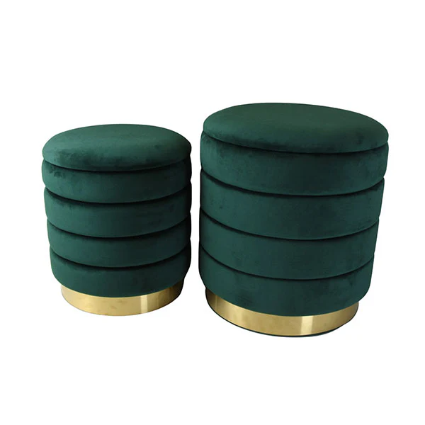 Set of Two Emerald Green Ottoman Stools with Gold Bases - Image 6