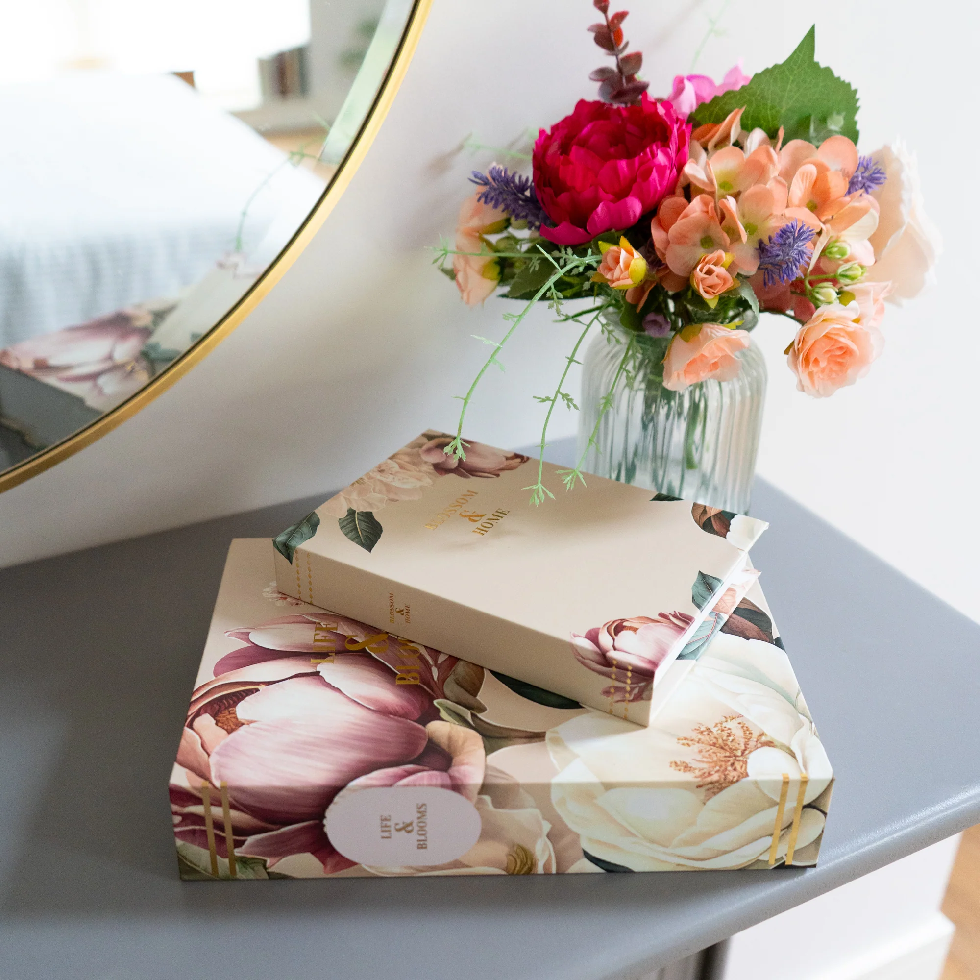 Set of Two Faux Storage Boxes - Oversized Floral Pink - Image 2