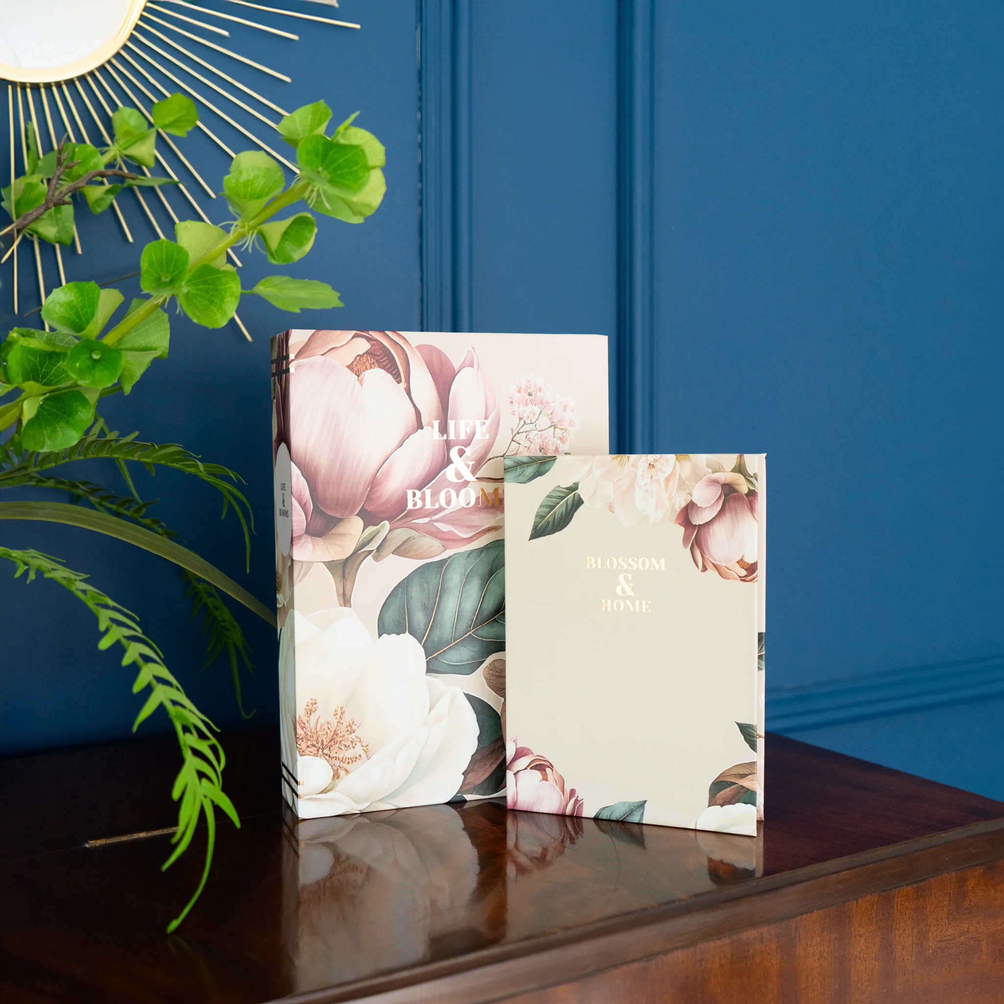 Set of Two Faux Storage Boxes - Oversized Floral Pink - Image 3