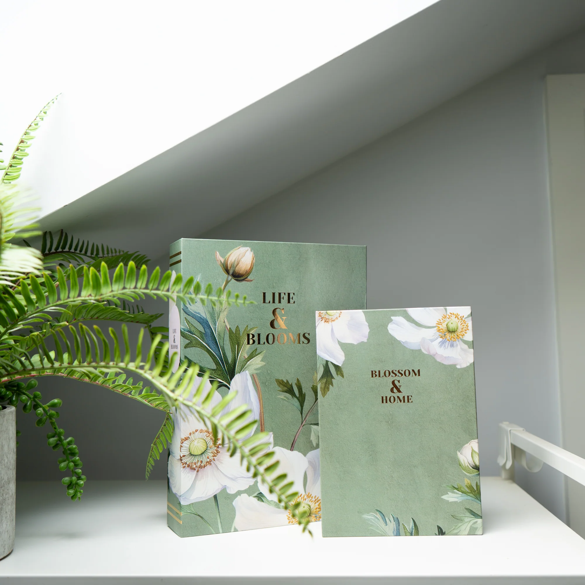 Set of Two Oversized Florals Green Faux Storage Boxes - Image 2