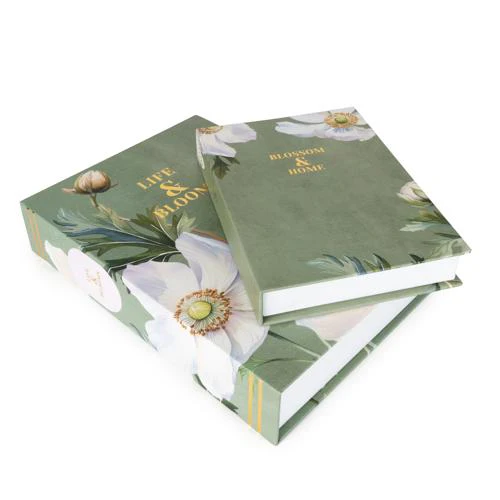 Set of Two Oversized Florals Green Faux Storage Boxes - Image 3