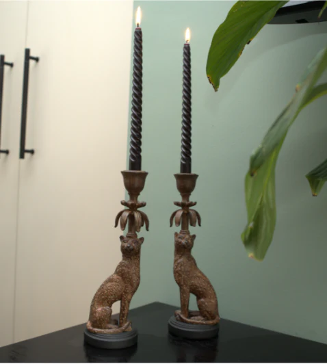 Exquisite Gold & Brown Leopard Candlestick Set of 2