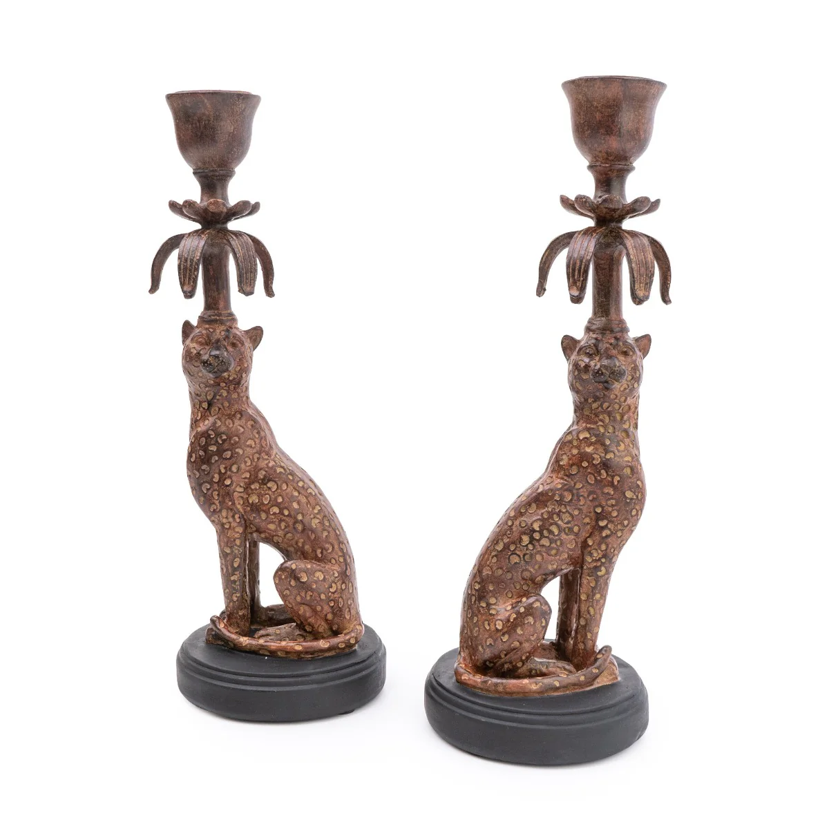 Exquisite Gold & Brown Leopard Candlestick Set of 2 - Image 2