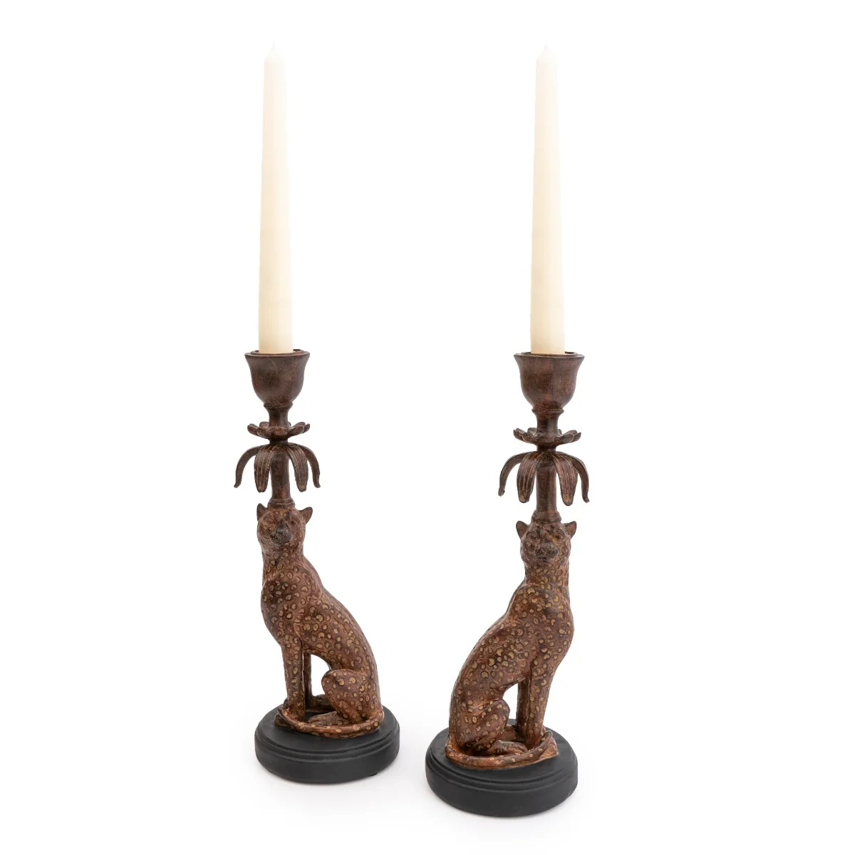 Exquisite Gold & Brown Leopard Candlestick Set of 2 - Image 3