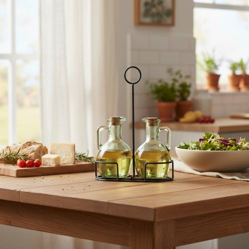 Set of Two Green Oil Bottles