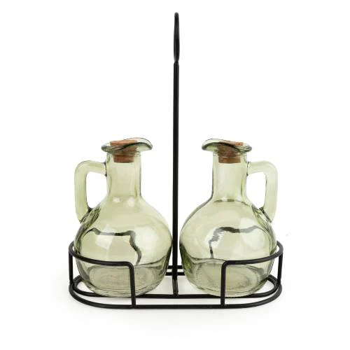 Set of Two Green Oil Bottles - Image 2