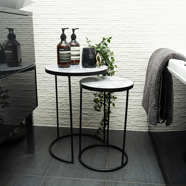Set of Two Marble Black Modern Minimalist Side Tables