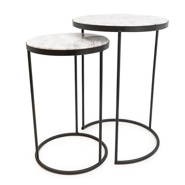 Set of Two Marble Black Modern Minimalist Side Tables - Image 2