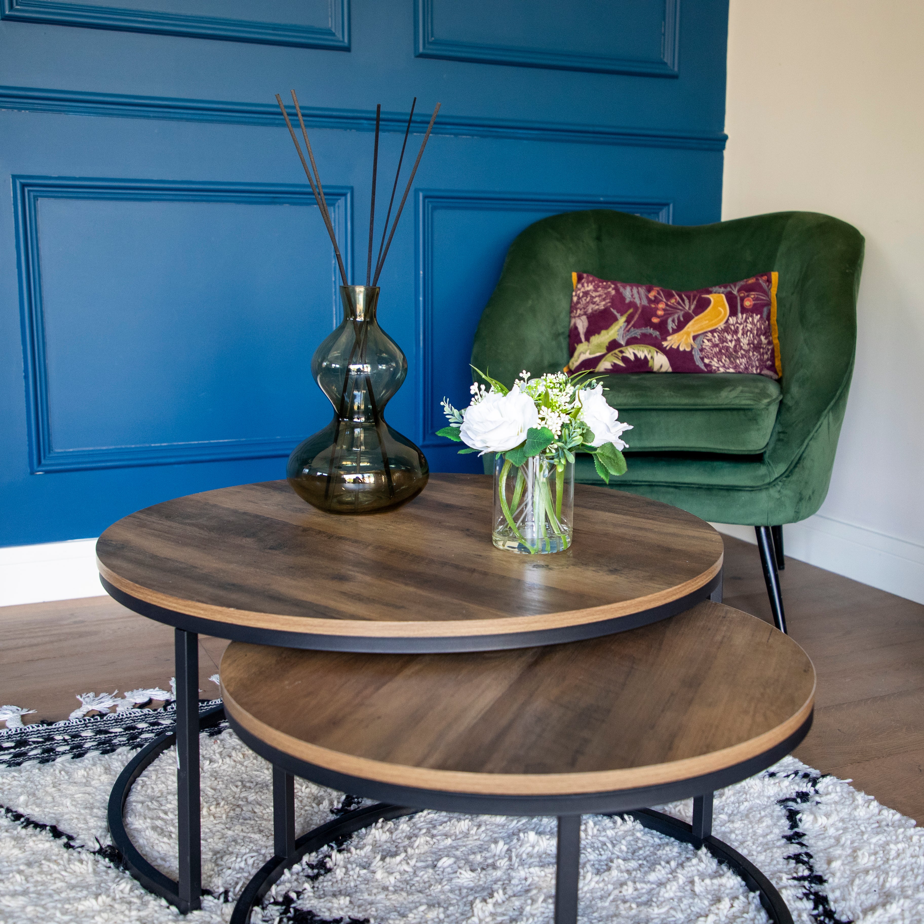 Set of Two Round Wood & Metal Nesting Tables - Image 2