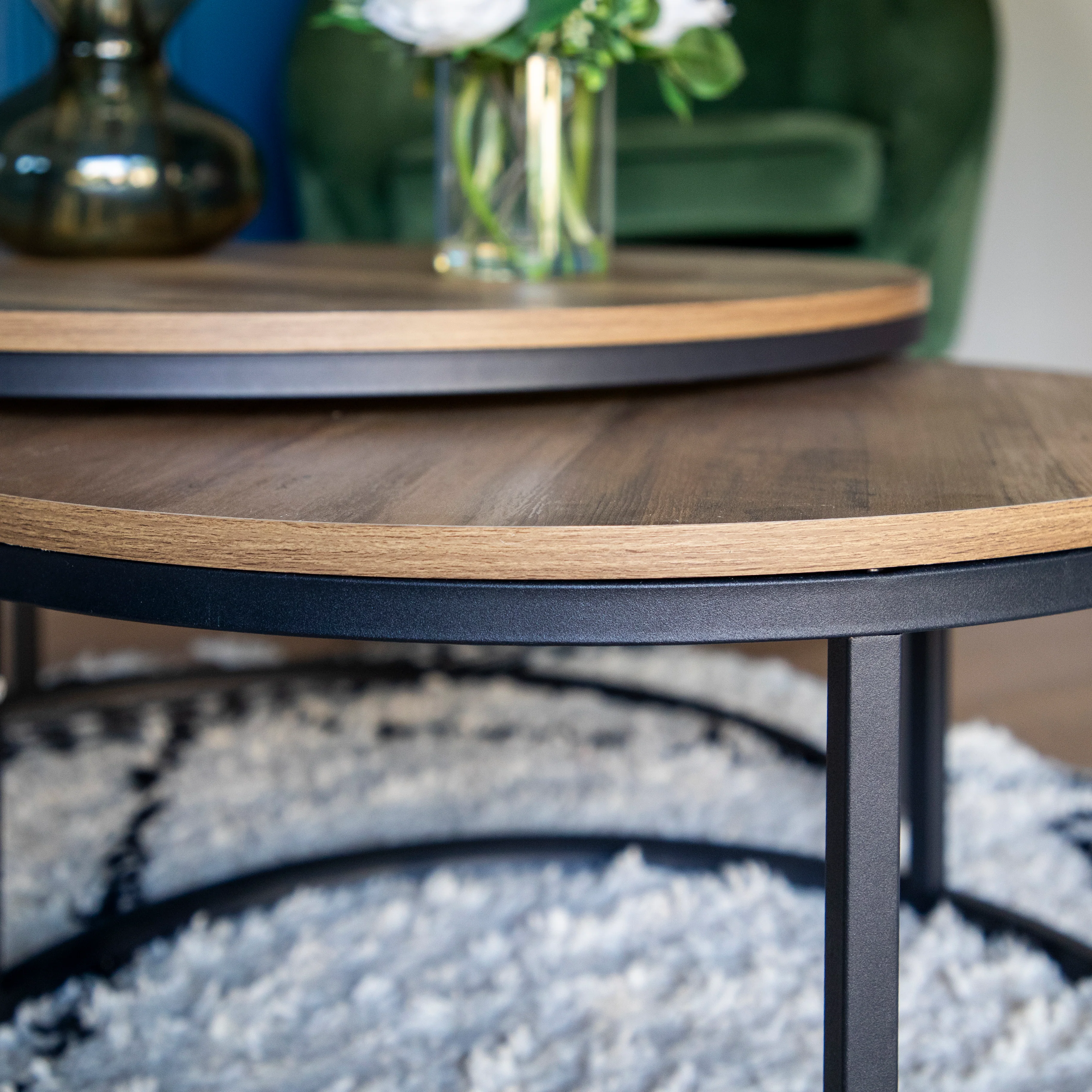 Set of Two Round Wood & Metal Nesting Tables - Image 3