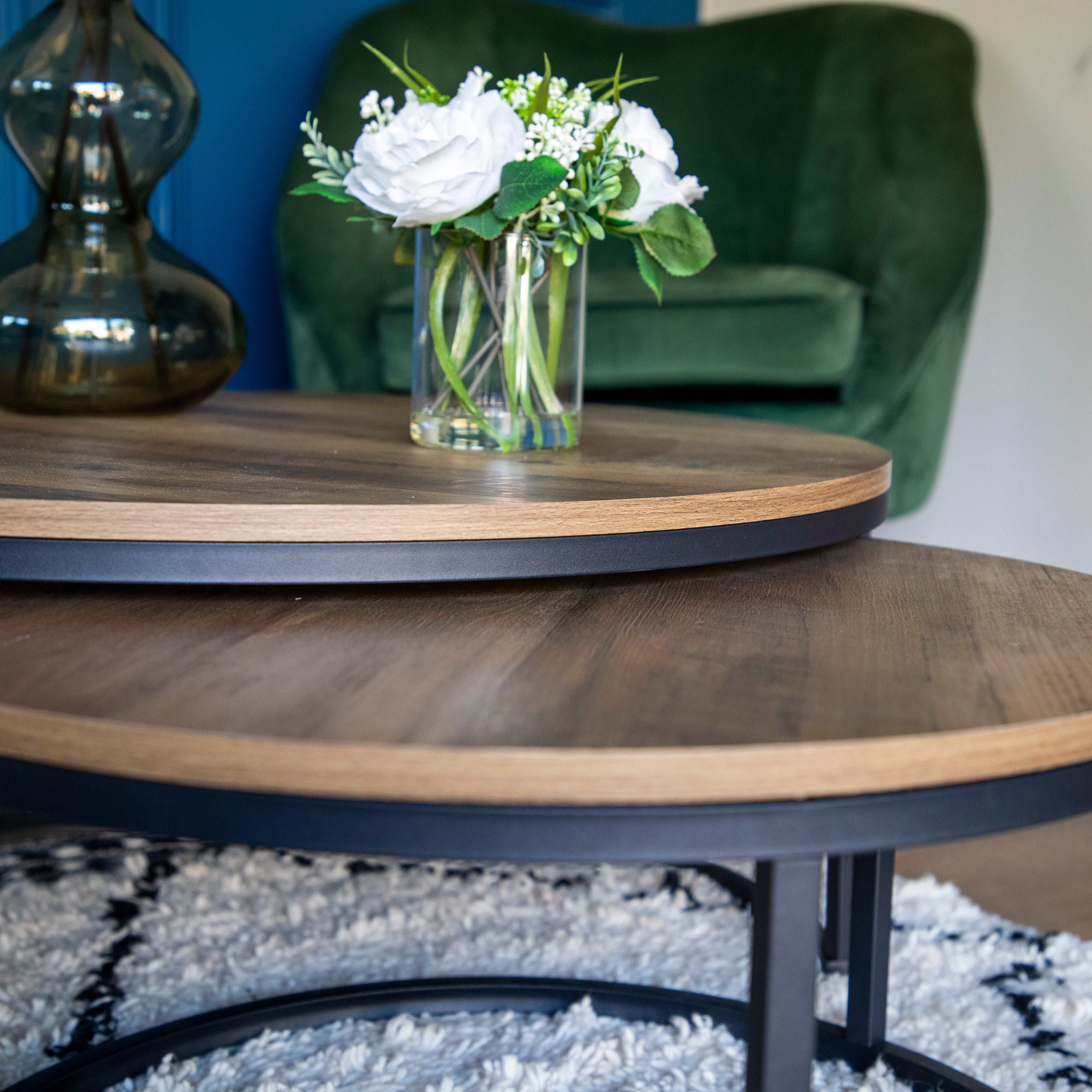Set of Two Round Wood & Metal Nesting Tables - Image 4