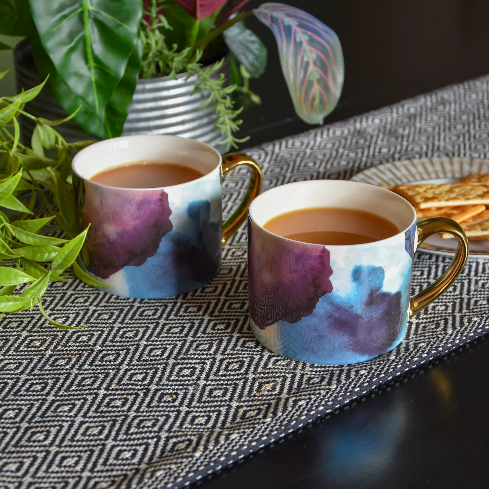 Set of Two Watercolour Design Mugs in Gold Handles - Image 2