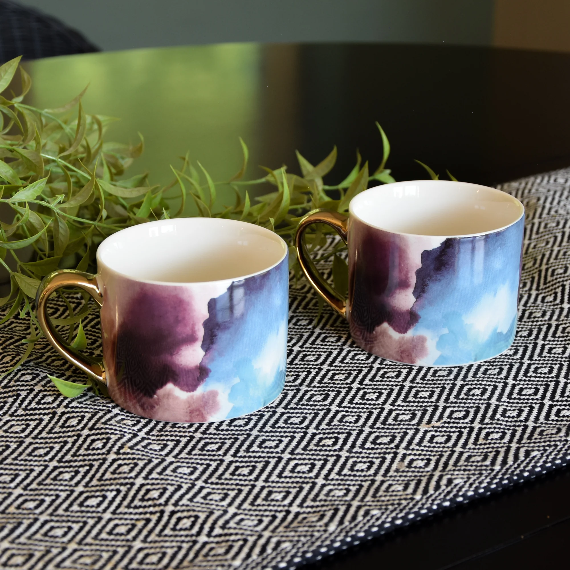 Set of Two Watercolour Design Mugs in Gold Handles - Image 3