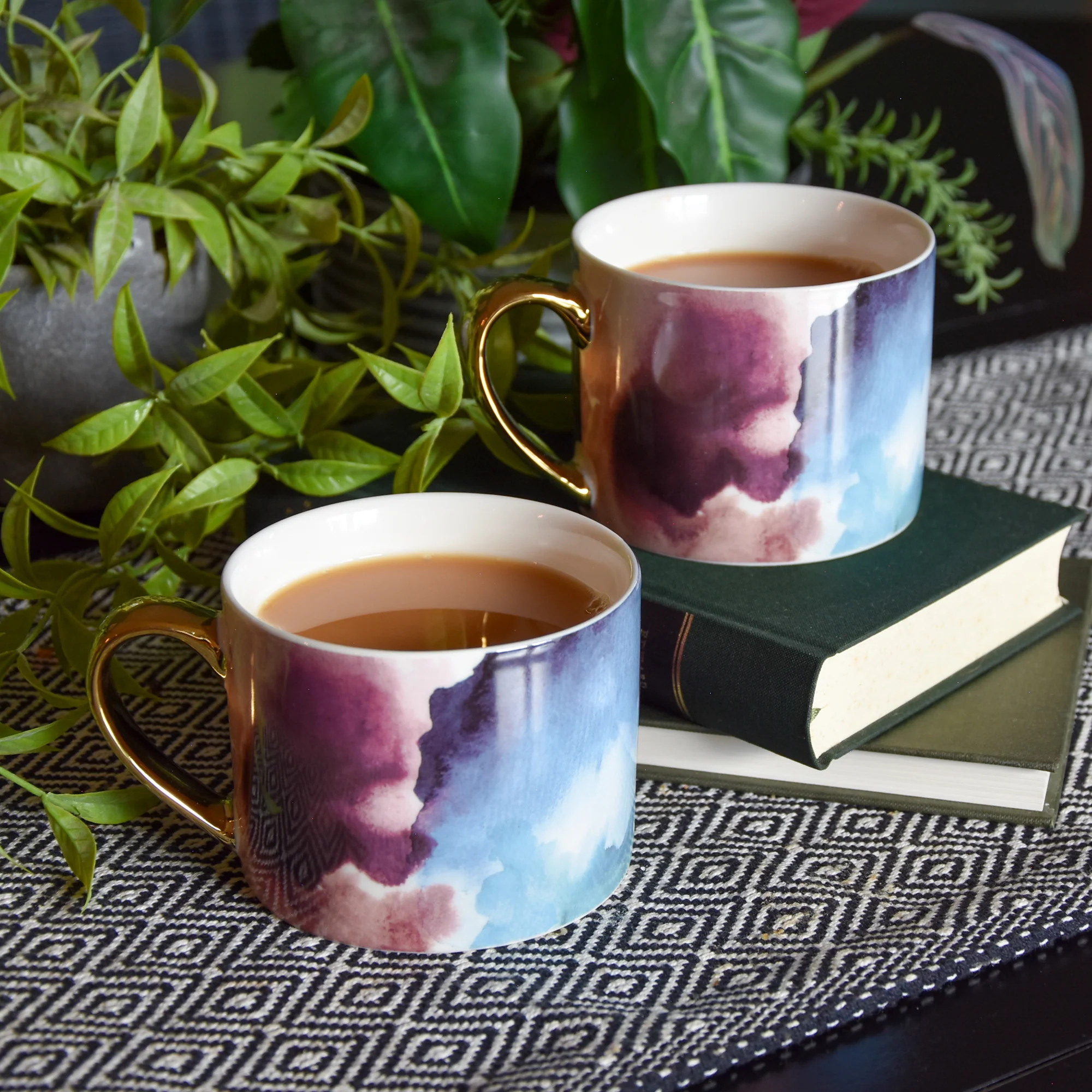 Set of Two Watercolour Design Mugs in Gold Handles - Image 5