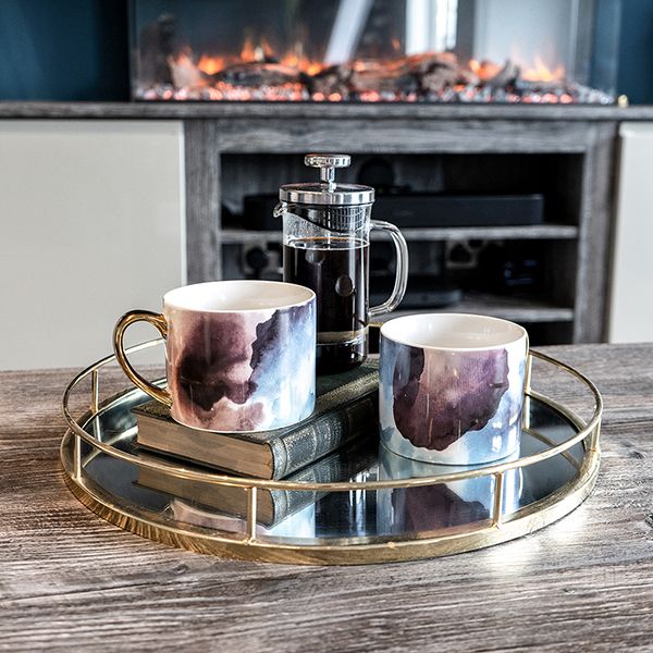 Set of Two Watercolour Design Mugs in Gold Handles - Image 6